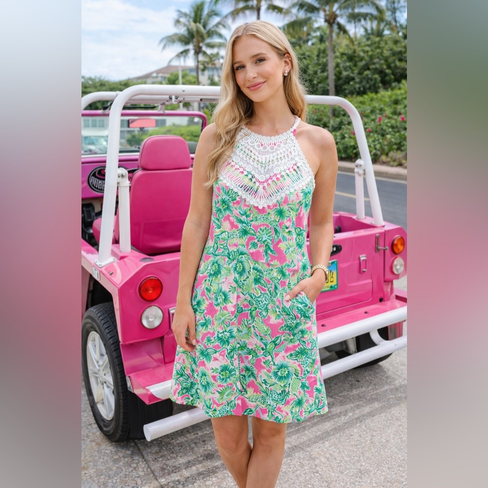 Lilly Pulitzer Pink and Green Tropical Dress NWT Size 8 Shift